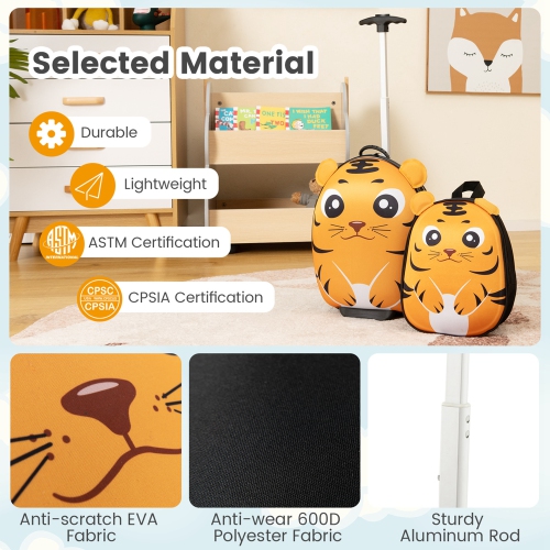 Ensemble de 2 valises cabine 16&nbsp;po hibou à roulettes pour enfants de Costway avec sac à dos de voyage 12&nbsp;po rose/blanc/jaune