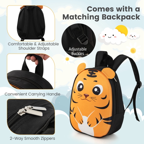 Ensemble de 2 valises cabine 16&nbsp;po hibou à roulettes pour enfants de Costway avec sac à dos de voyage 12&nbsp;po rose/blanc/jaune