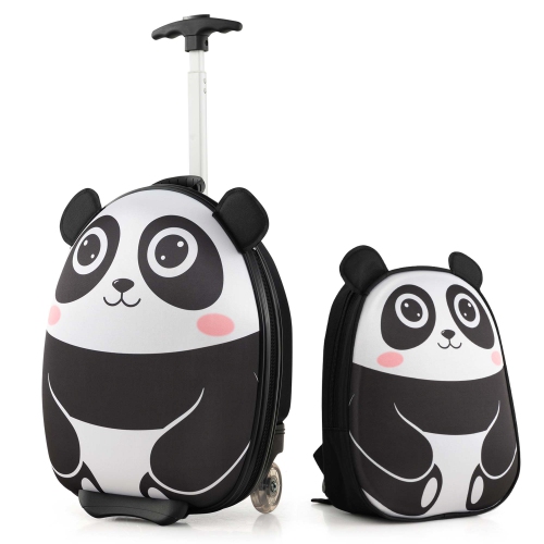 COSTWAY  2PCs Kids Carry On Luggage Set 16" Owl Rolling Suitcase With 12" Backpack Travel Pink/white/yellow