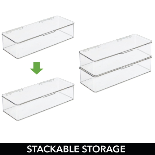 mDesign Stackable Plastic Bathroom Organizer Box with Lid, 2 Pack