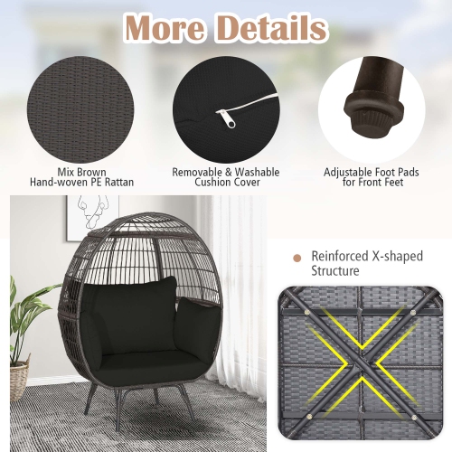 Costway Patio Oversized Rattan Wicker Egg Chair Lounge Basket 4 Cushion Indoor & Outdoor