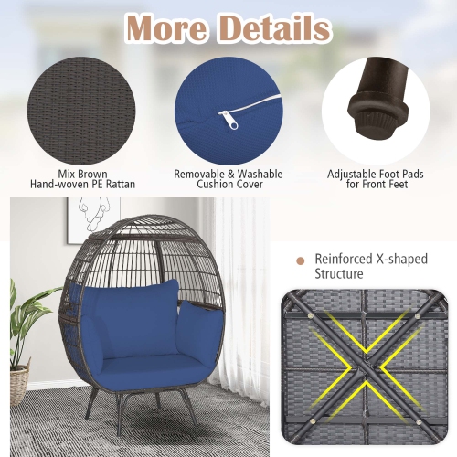 Costway Patio Oversized Rattan Wicker Egg Chair Lounge Basket 4 Cushion Indoor & Outdoor