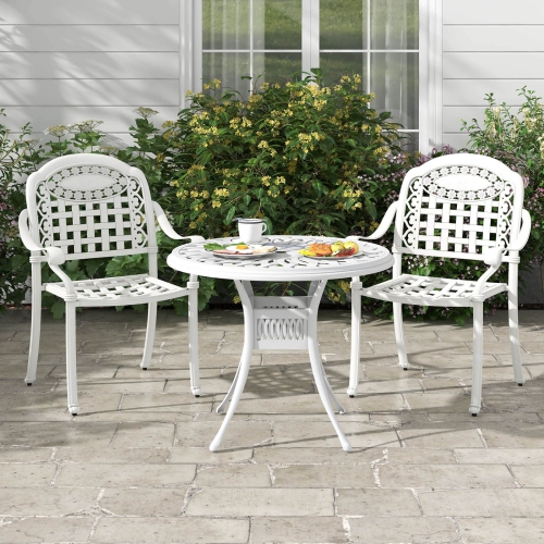 Costway 4pcs chaises patio accoudoirs en aluminium moulé empilables extérieur bronze/blanc