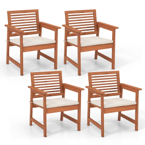 COSTWAY  Outdoor Dining Chair Patio Solid Wood Chairs With Comfortable Cushions