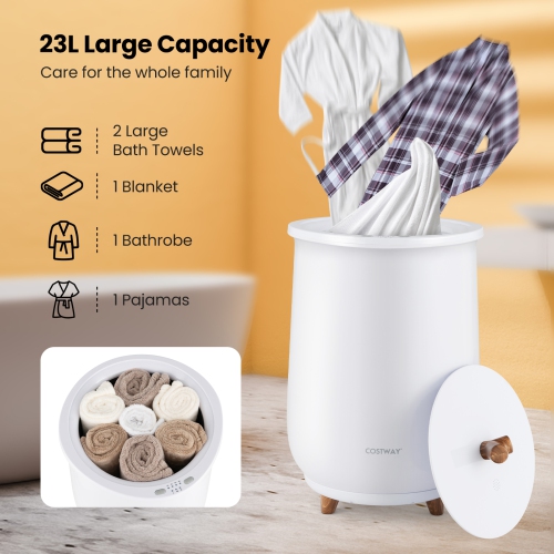 Costway 23L Bathroom Towel Warmer Bucket 4 Timer with Fragrance Holder & 3-Level Heating