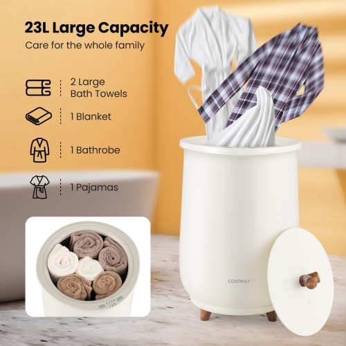 Costway 23L Bathroom Towel Warmer Bucket 4 Timer with Fragrance Holder & 3-Level Heating