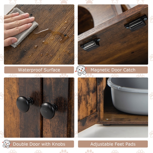 Costway 2-in-1 Wooden Litter Box Enclosure with Cat Tree Hidden Washroom Furniture