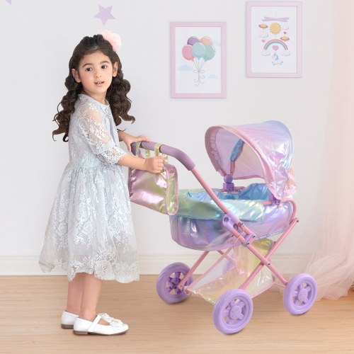 Teamson Kids Pushchair For 16" Dolls Buggy Stroller Foldable Pram Iridescent Color