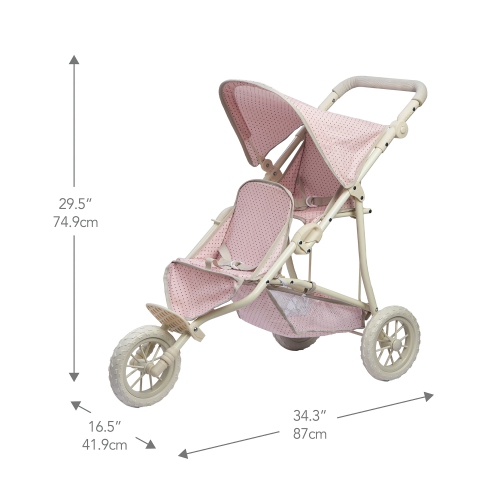Poussette pour poupée Twin 16 po Buggy poussette poussette poussette double bébé 3 roulettes pour bébé de Teamson Kids - Rose