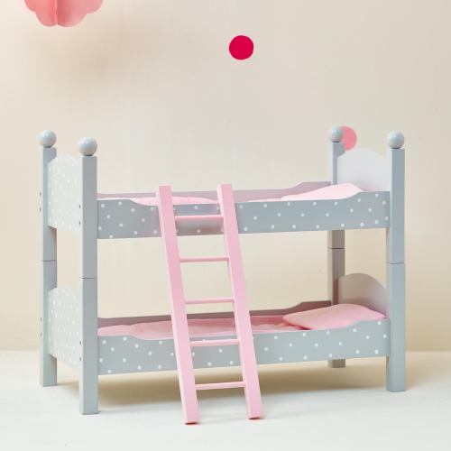 Teamson Kids – poupée 18 po lit superposé en bois Dolls Furniture Polka Dot Pink Grey