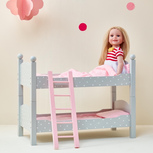 Teamson Kids – poupée 18 po lit superposé en bois Dolls Furniture Polka Dot Pink Grey