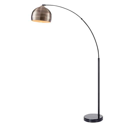 Lampe torchère Arc de 68,1 po en métal avec abat-jour en forme de cloche de Teamson Home, laiton antique