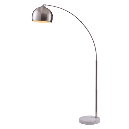 Lampe torchère Arc de 68,1 po en métal avec abat-jour en forme de cloche de Teamson Home, nickel poli