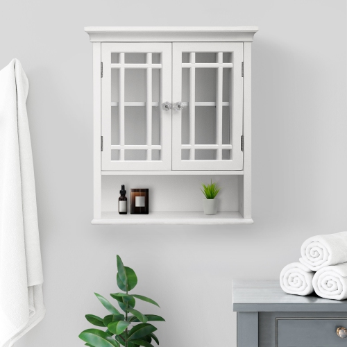 TEAMSON HOME  Wooden Wall Mounted Bathroom Cabinet 2 Glass Doors Shelf In White