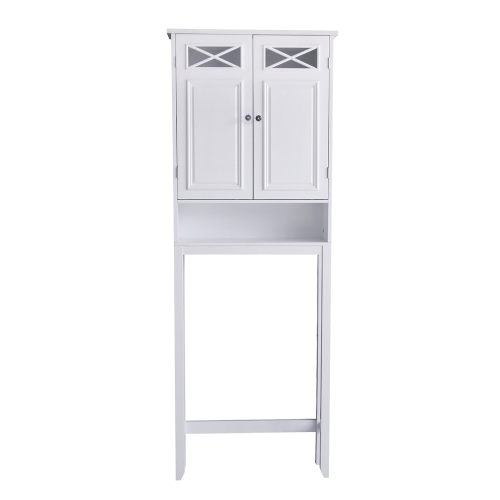 TEAMSON HOME  Bathroom Cabinet Space Saver Floor Standing Cross Molding 2 Doors In White