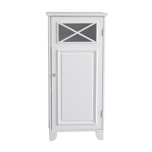 TEAMSON HOME  Floor Standing Bathroom Storage Cabinet Cross Molding 1 Door In White