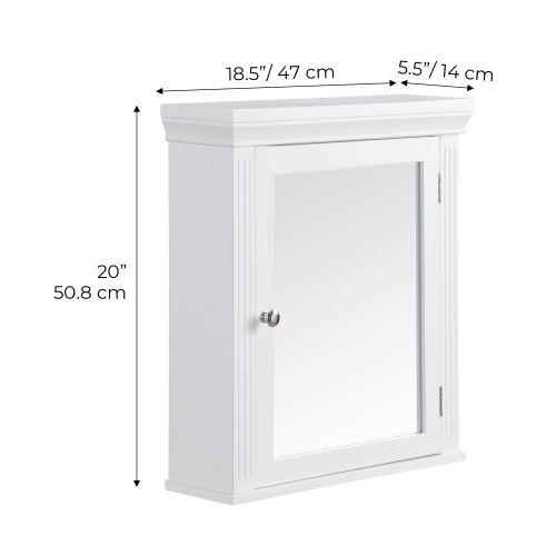 Teamson Home Wooden Bathroom Medicine Cabinet With Crown Molded Top White