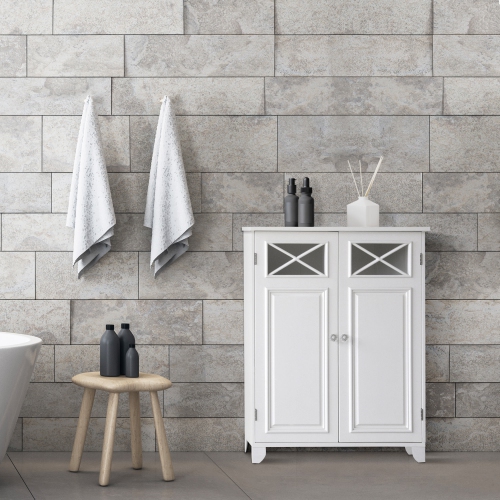 Armoire de plancher de la salle de bain Teamson Home en bois rangement en lin 2 portes Blanc