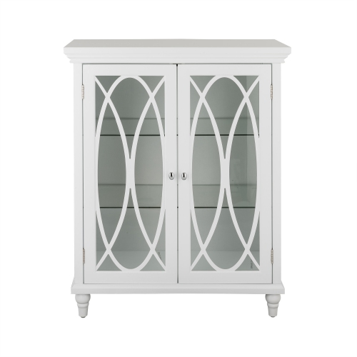 TEAMSON HOME  Floor Standing Wooden Bathroom Cabinet Shelves 2 Glass Doors In White This wonderful Florence Double Door Floor Cabinet that is 32 in wide, with a beautiful white wood finish is simply gorgeous  