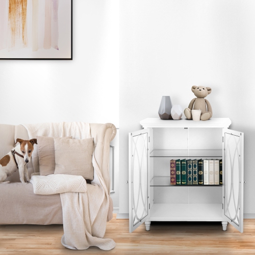 Étagère de salle de bain autonome en bois de Teamson Home 2 portes en verre blanches