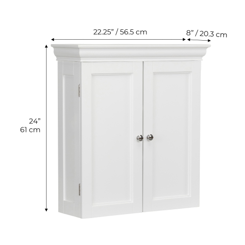 Teamson Home Bathroom Cabinet Wall Mounted 2 Contemporary Design Doors Shelves White