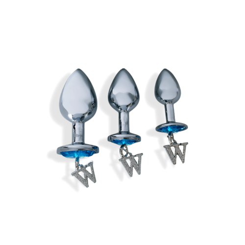 V pour Vibes 3 pièces luxe Gem Anal Plug & AnalTraining Kit Opis - Argent & Bleu