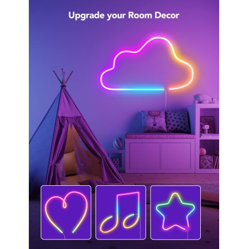 Govee RGBIC Neon Rope Light, 6.56ft LED Rope Lights with Music Sync, DIY Lighting Mode, Works with Alexa and Google Assistant, LED Strip Lights for