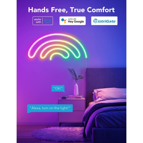 Govee RGBIC Neon Rope Light, 6.56ft LED Rope Lights with Music Sync, DIY Lighting Mode, Works with Alexa and Google Assistant, LED Strip Lights for