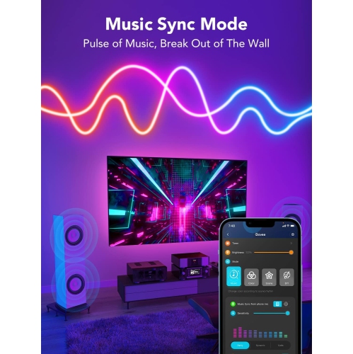 Govee RGBIC Neon Rope Light, 6.56ft LED Rope Lights with Music Sync, DIY Lighting Mode, Works with Alexa and Google Assistant, LED Strip Lights for