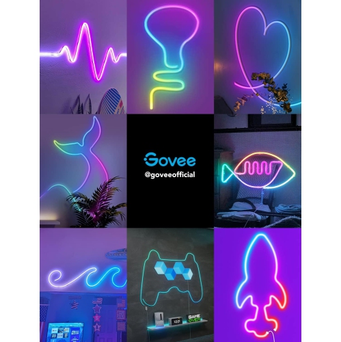 Govee RGBIC Neon Rope Light, 6.56ft LED Rope Lights with Music Sync, DIY Lighting Mode, Works with Alexa and Google Assistant, LED Strip Lights for