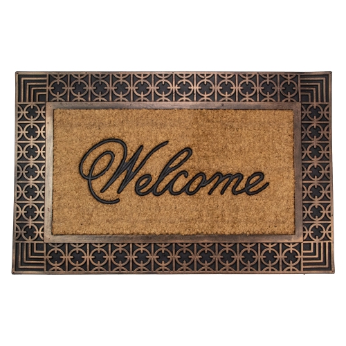 NORTHLIGHT  And Natural Coir Rectangular "welcome" Doormat 23" X 35" In Gold