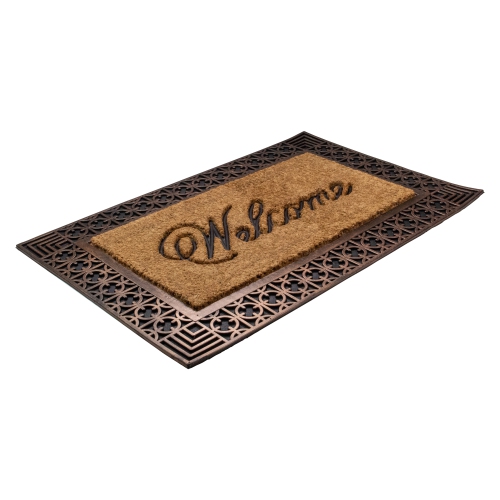 Gold and Natural Coir Rectangular "Welcome" Doormat 23" x 35"