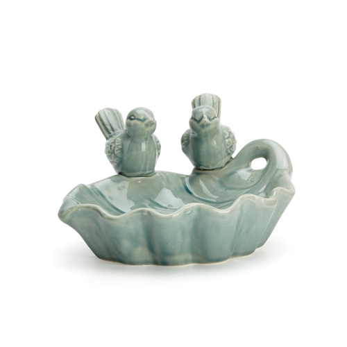 Ensemble de 4 bols bleus et bruns avec oiseaux chanteurs perchés sur le bord de 10 po