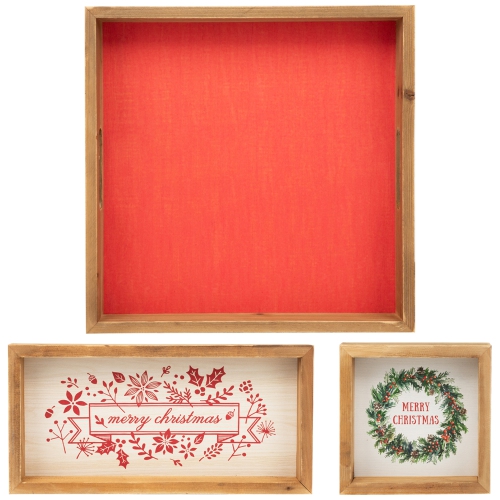 Wooden "Merry Christmas" Plaques and Serving Tray with Handles - 16" - Set of 3