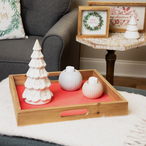 Wooden "Merry Christmas" Plaques and Serving Tray with Handles - 16" - Set of 3