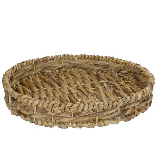 Set of 3 Round Natural Woven Water Hyacinth Serving Trays 16"