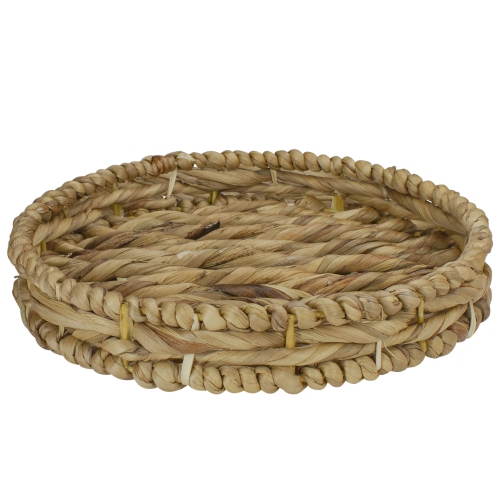 Set of 3 Round Natural Woven Water Hyacinth Serving Trays 16"