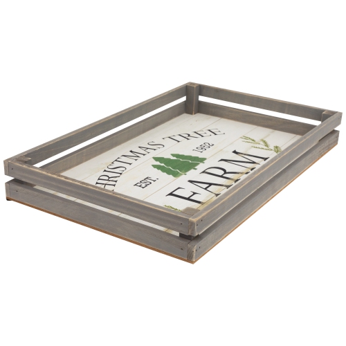 Set of 2 Gray and White Farm Fresh Christmas Trees Wooden Tray Hanging Signs 21"