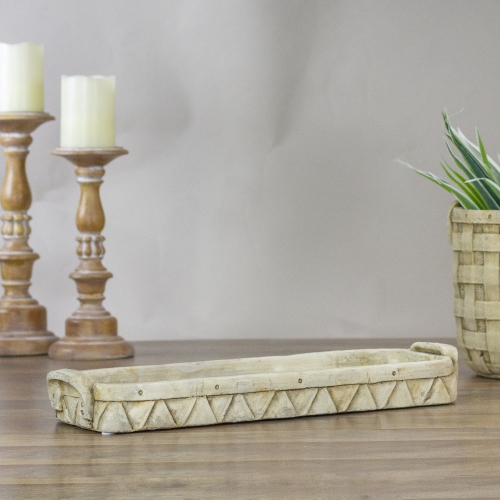20" Beige Geometric Patterned Decorative Tray