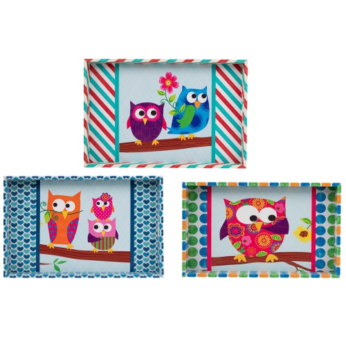 Vintage Style Owl Rectangular Serving Trays - 19" - Set of 3
