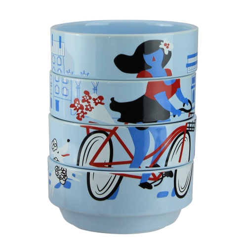 Ensemble de 4 bols décoratifs à empiler français bleu pâle de 7 po