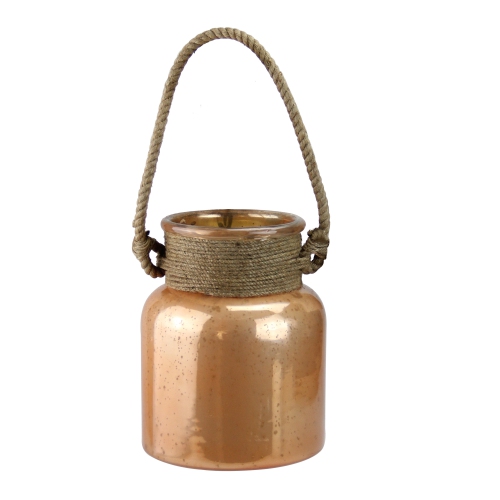 9.5" Brown Mercury Glass Hurricane Lantern with Rope Handle