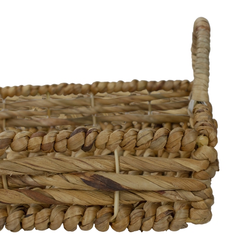 Set of 3 Square Natural Woven Water Hyacinth Serving Trays with Handles 16"
