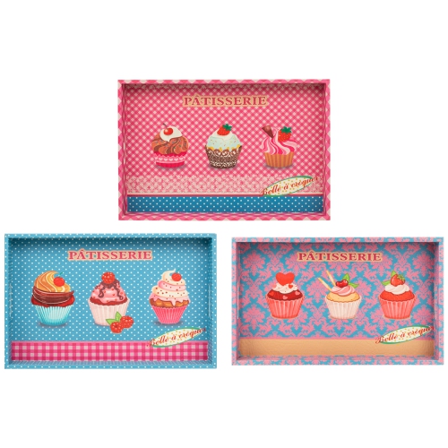 Set of 3 Pink and Blue "PATISSERIE" Rectangular Serving Trays 19"