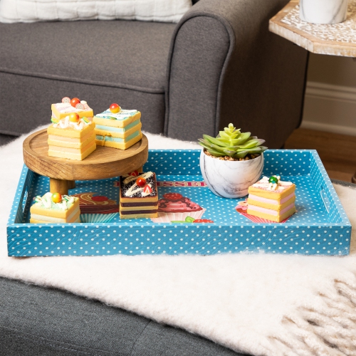 Set of 3 Pink and Blue "PATISSERIE" Rectangular Serving Trays 19"