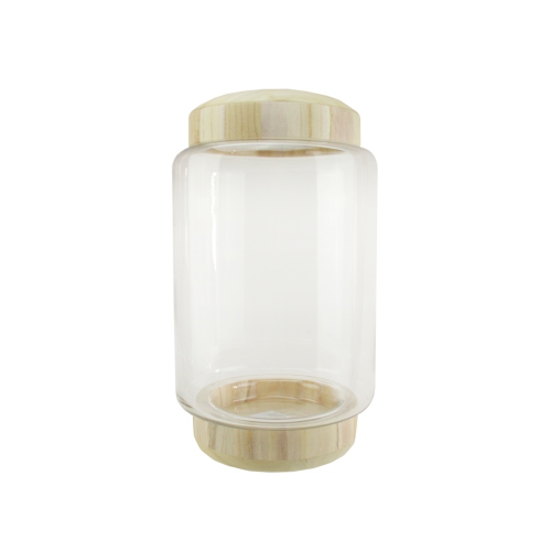 Contenant rond transparent et beige de 13,5 po avec base