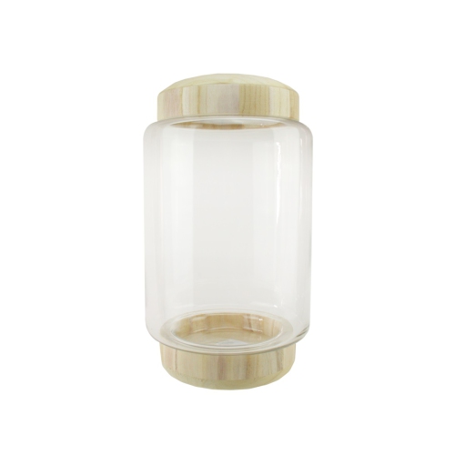 Contenant rond transparent et beige de 13,5 po avec base