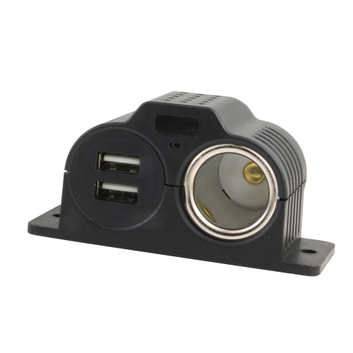 Image 1 of 4.. AmorAll - 12-Volt Auxiliary Power Socket With Two USBs for Car, Black
