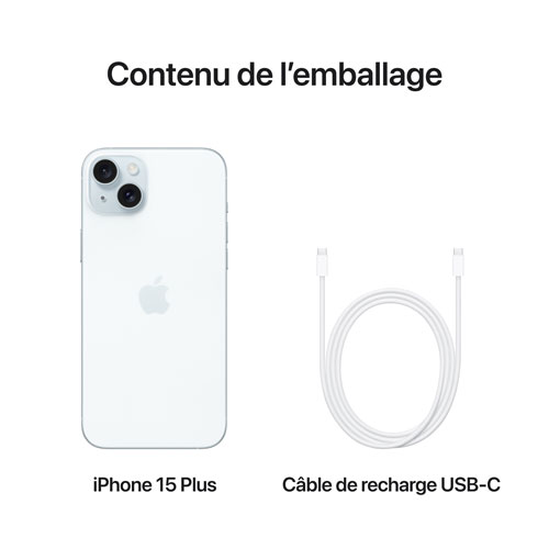 iPhone 15 Plus de 128 Go d'Apple offert par Virgin Plus - Bleu - Financement mensuel