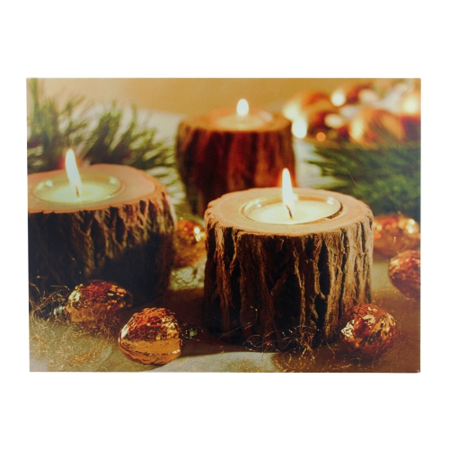 15.75" LED Flickering Rustic Lodge Woodland Candles Canvas Wall Art
